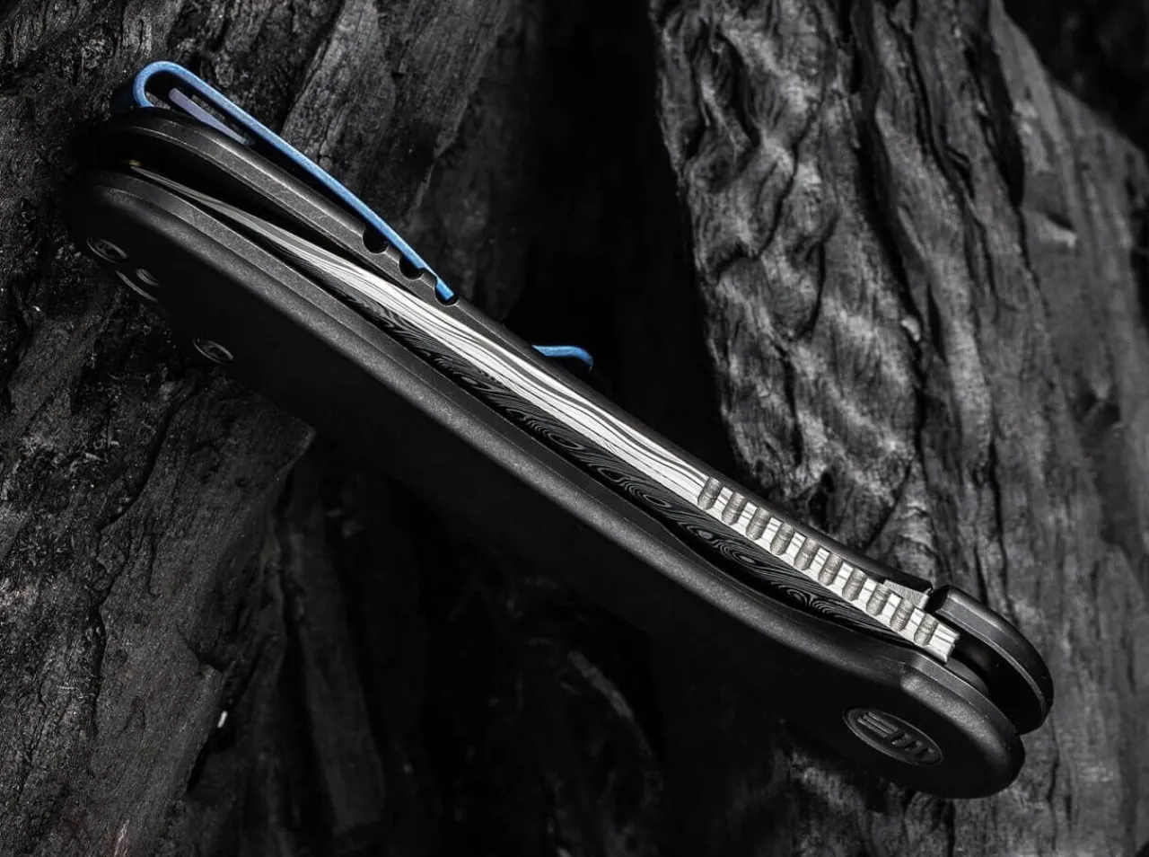 Elementum Damascus Titanium Black|WE Knife Outlet