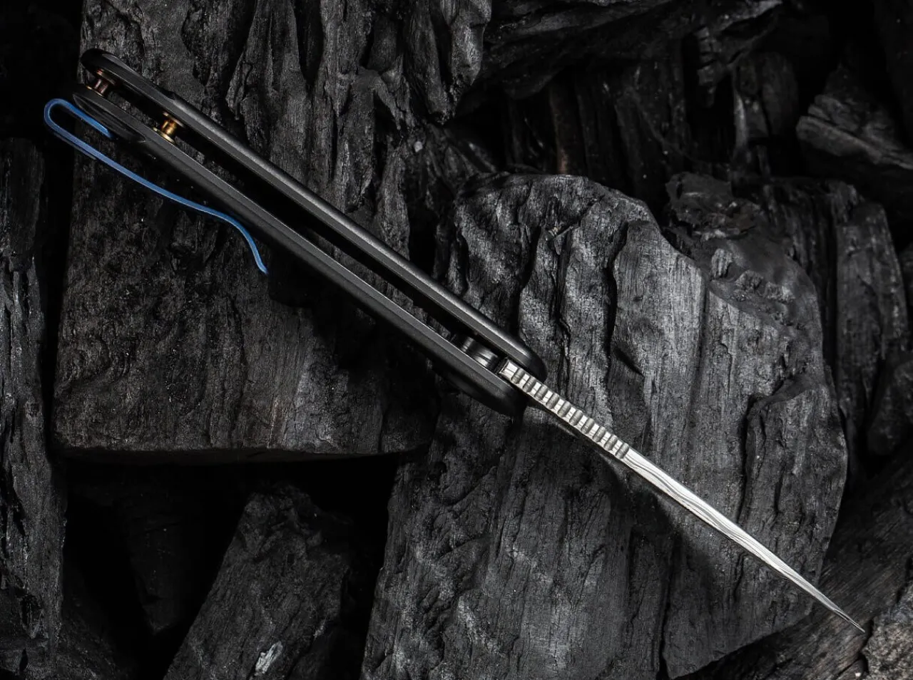 Elementum Damascus Titanium Black|WE Knife Outlet