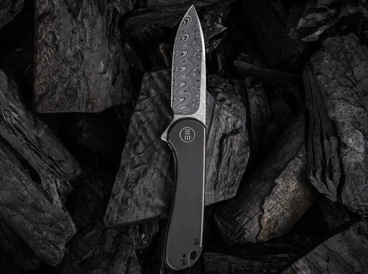 Elementum Damascus Titanium Black|WE Knife Outlet
