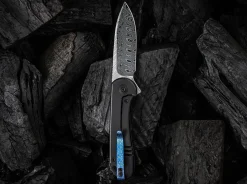 Elementum Damascus Titanium Black|WE Knife Outlet